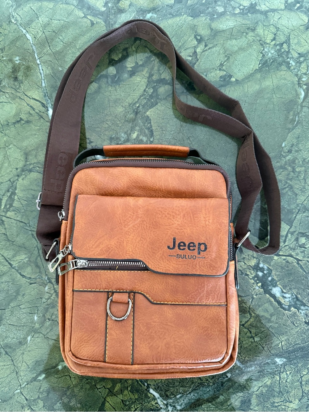 Jeep Buluo Tan Leather Crossbody Shoulder Bag